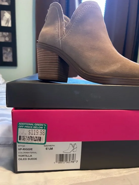 Vince Camuto Tan Suede Ankle Booties with Stacked Heel - Picture 2 of 3